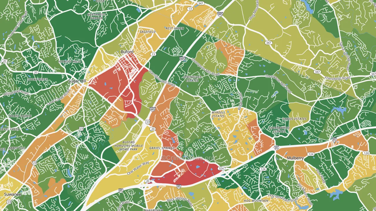 Buford, GA Map of Robbery Rates
