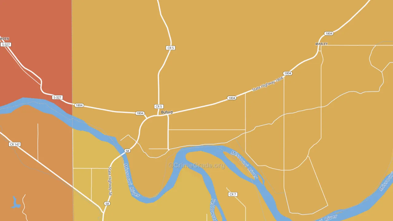 Buford, ND Map of Robbery Rates