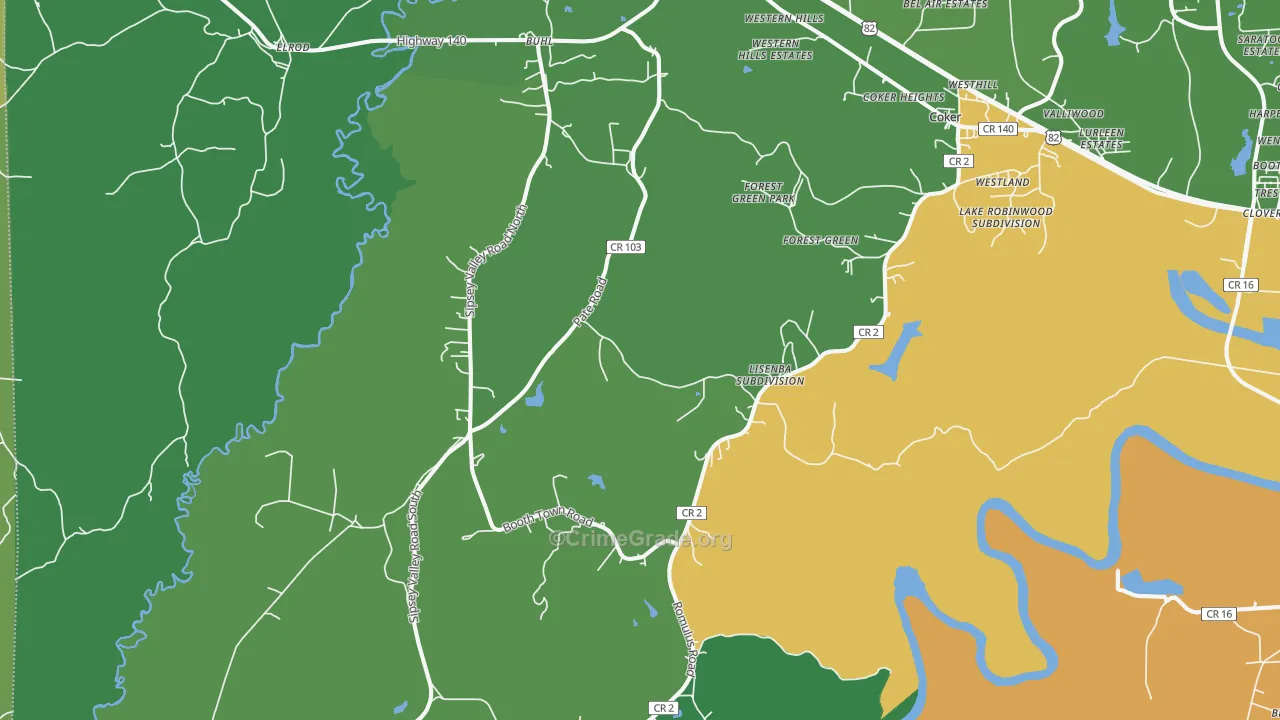 Buhl, AL Map of Robbery Rates