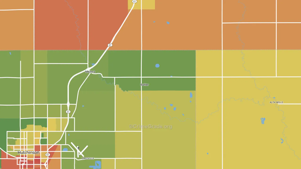 Buhler, KS Map of Robbery Rates