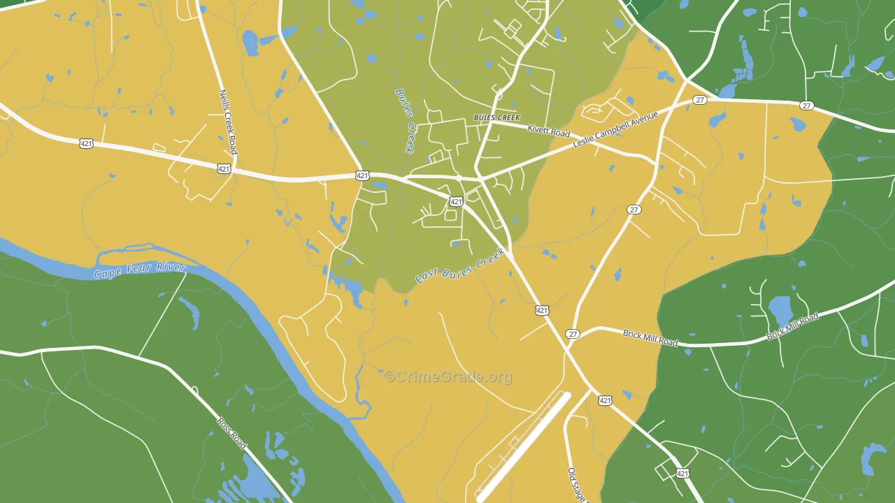 Buies Creek, NC Map of Robbery Rates