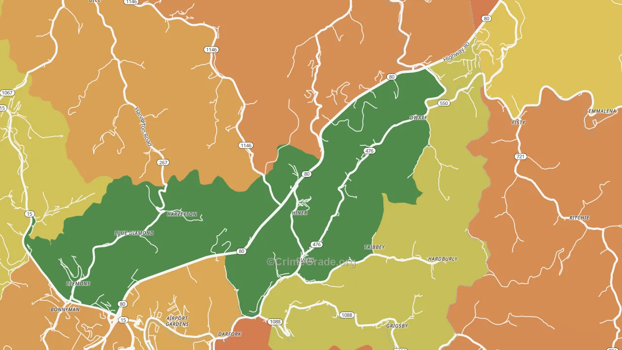 Bulan, KY Map of Robbery Rates