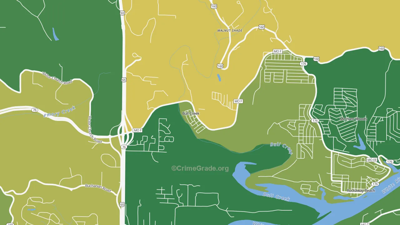 Bull Creek, MO Map of Robbery Rates
