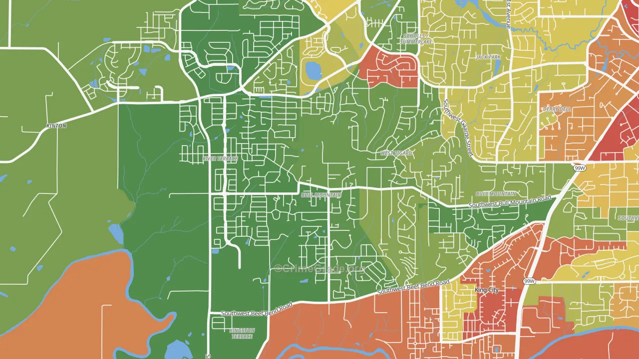 Bull Mountain, OR Map of Robbery Rates