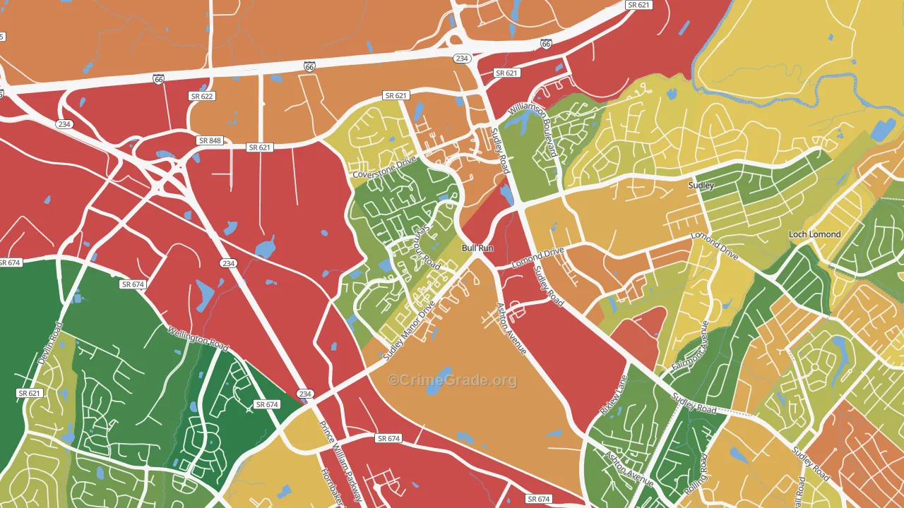 Bull Run, VA Map of Robbery Rates