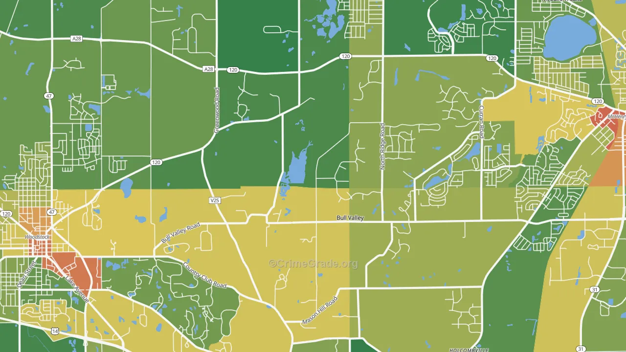 Bull Valley, IL Map of Robbery Rates