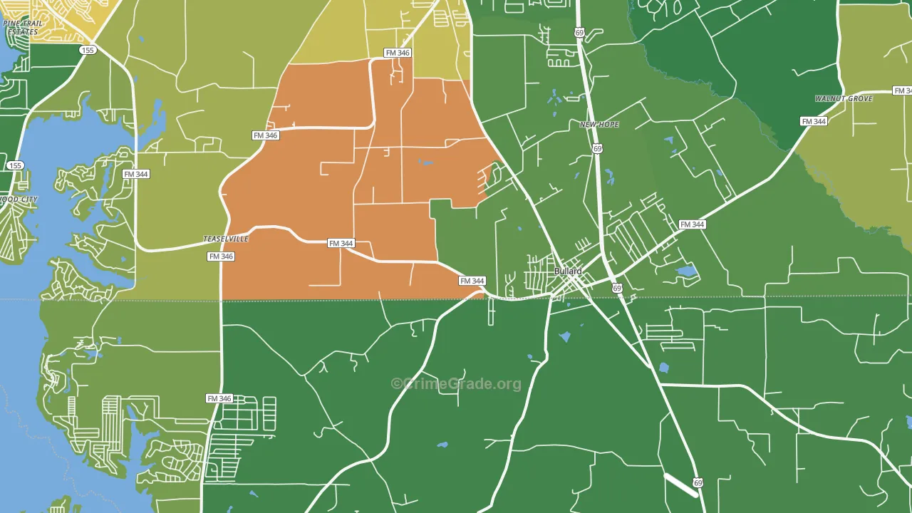 Bullard, TX Map of Robbery Rates