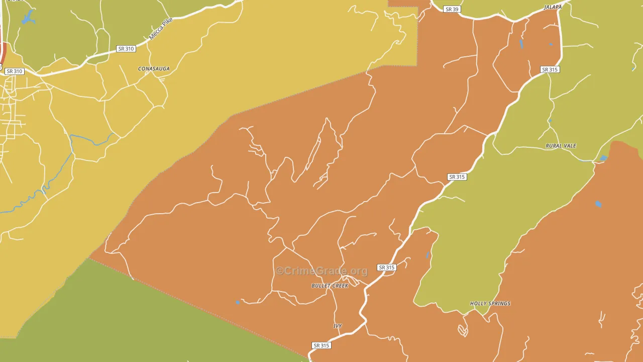Bullet Creek, TN Map of Robbery Rates