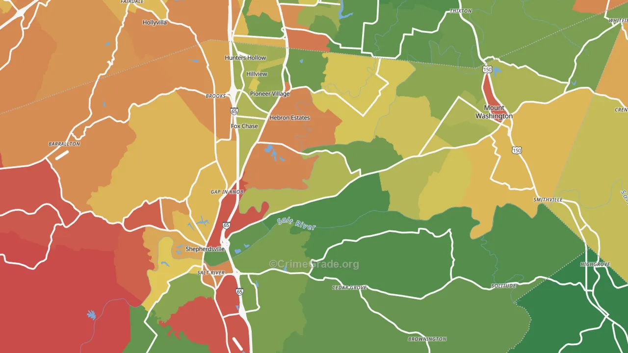 Bullitt County, KY Map of Robbery Rates