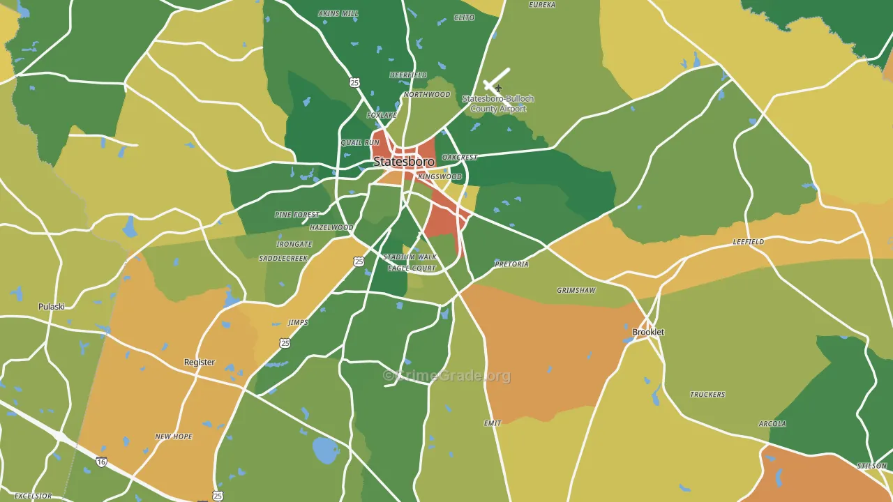 Bulloch County, GA Map of Robbery Rates