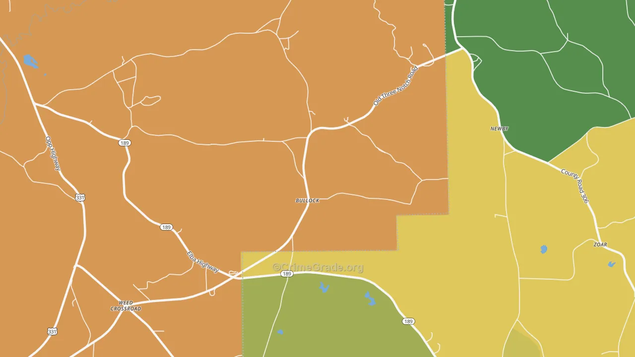 Bullock, AL Map of Robbery Rates