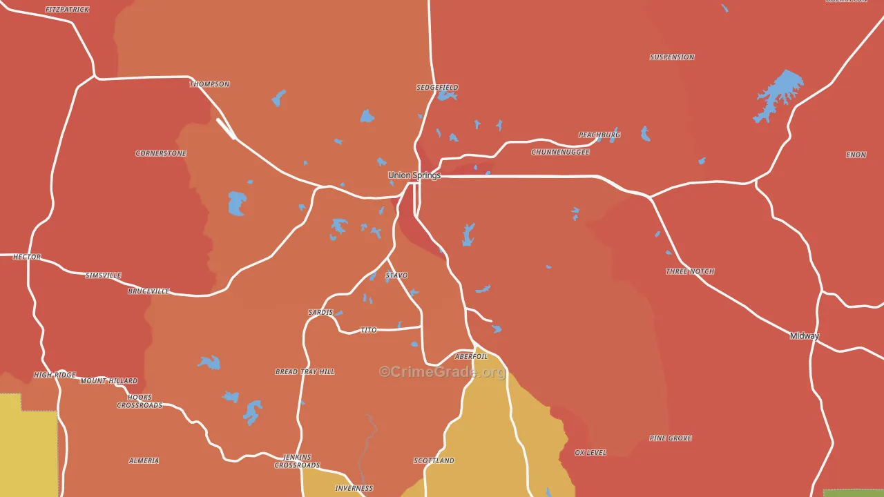 Bullock County, AL Map of Robbery Rates