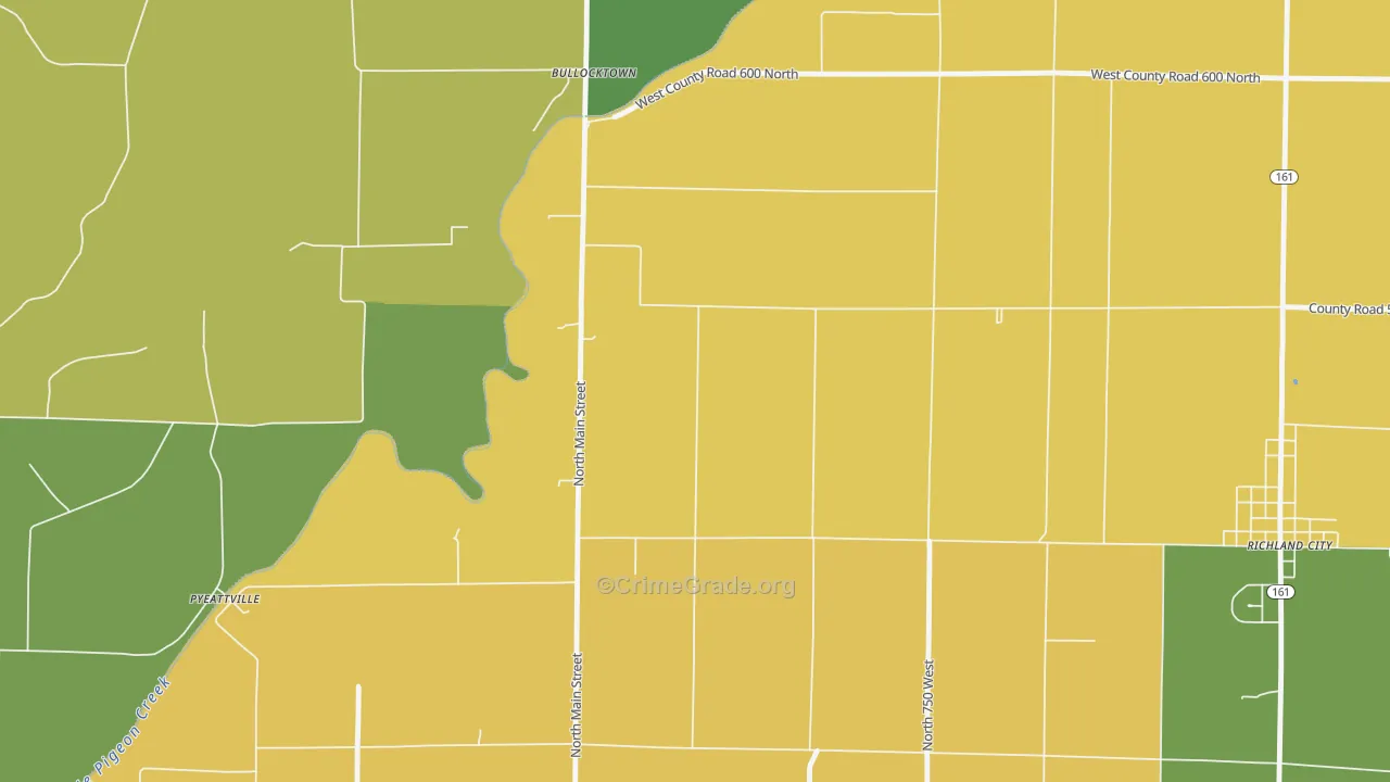 Bullocktown, IN Map of Robbery Rates