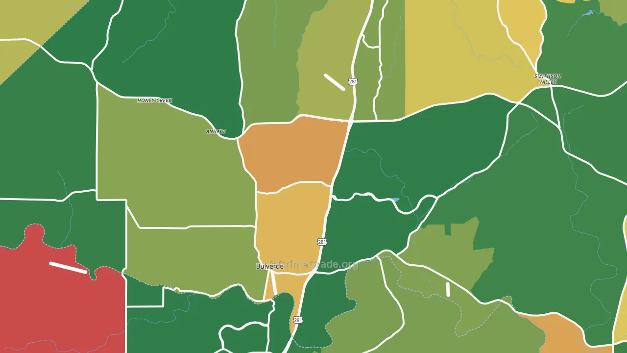 Bulverde, TX Map of Robbery Rates