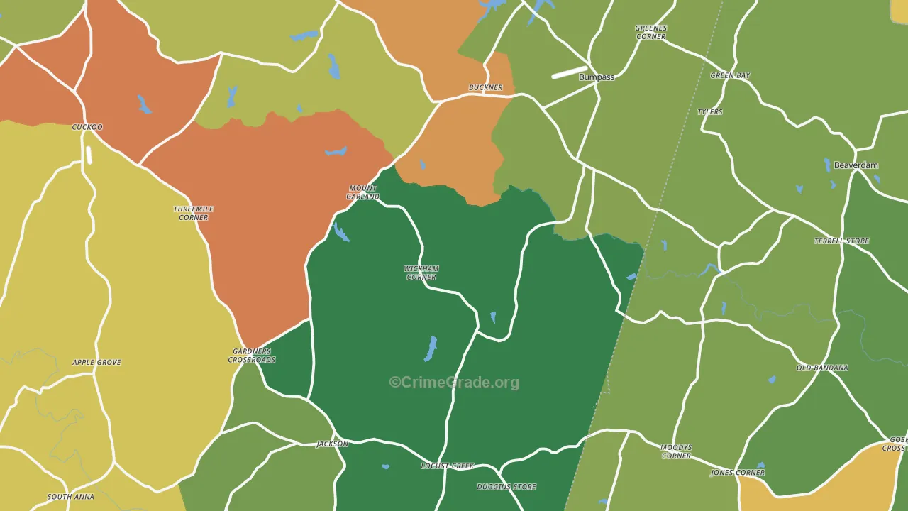 Bumpass, VA Map of Robbery Rates