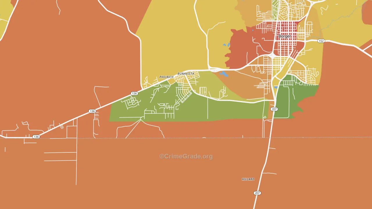 Bunavista, TX Map of Robbery Rates