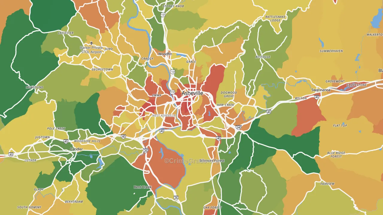 Buncombe County, NC Map of Robbery Rates