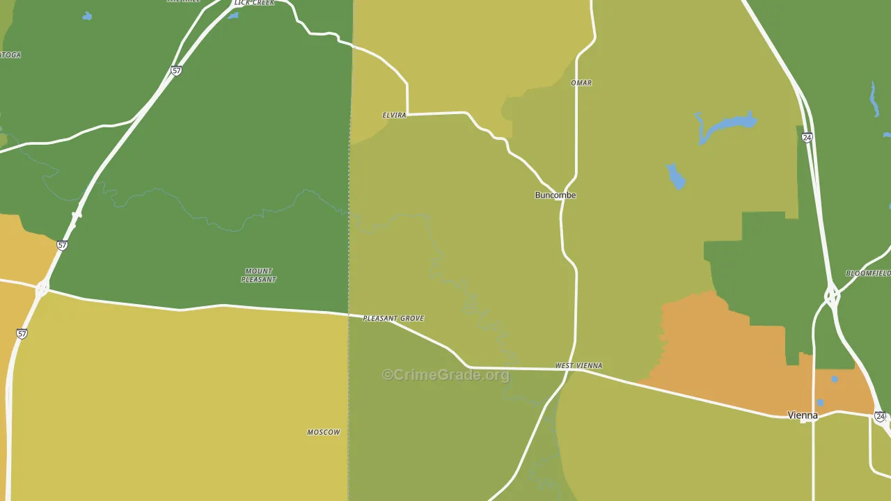 Buncombe, IL Map of Robbery Rates
