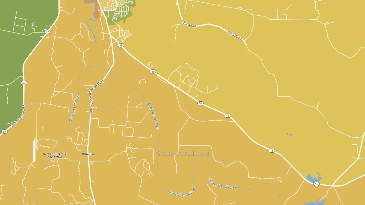 Bunger, TX Map of Robbery Rates