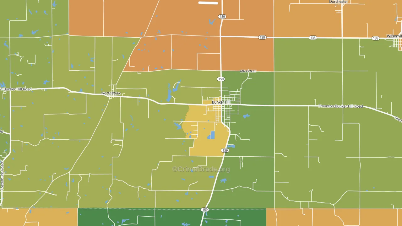 Bunker Hill, IL Map of Robbery Rates