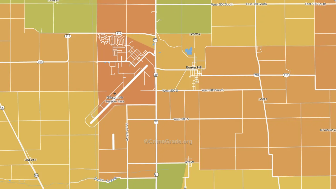 Bunker Hill, IN Map of Robbery Rates
