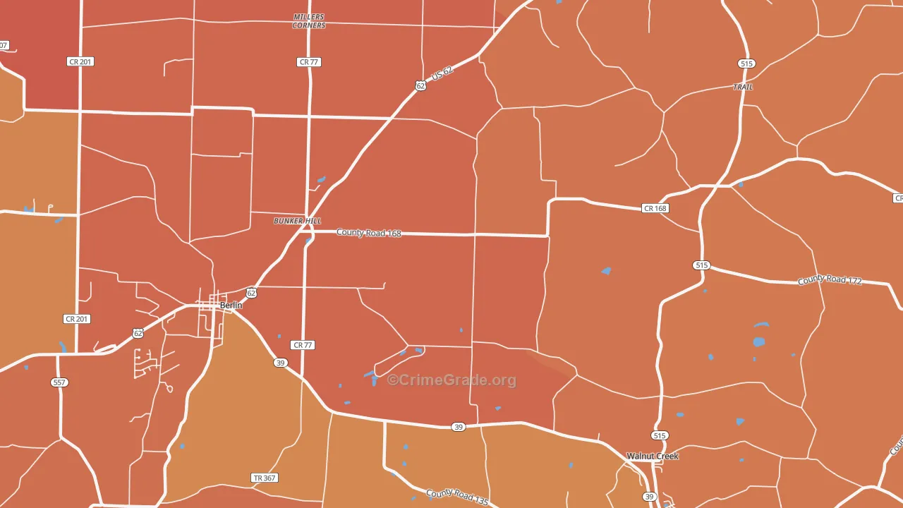 Bunker Hill, OH Map of Robbery Rates