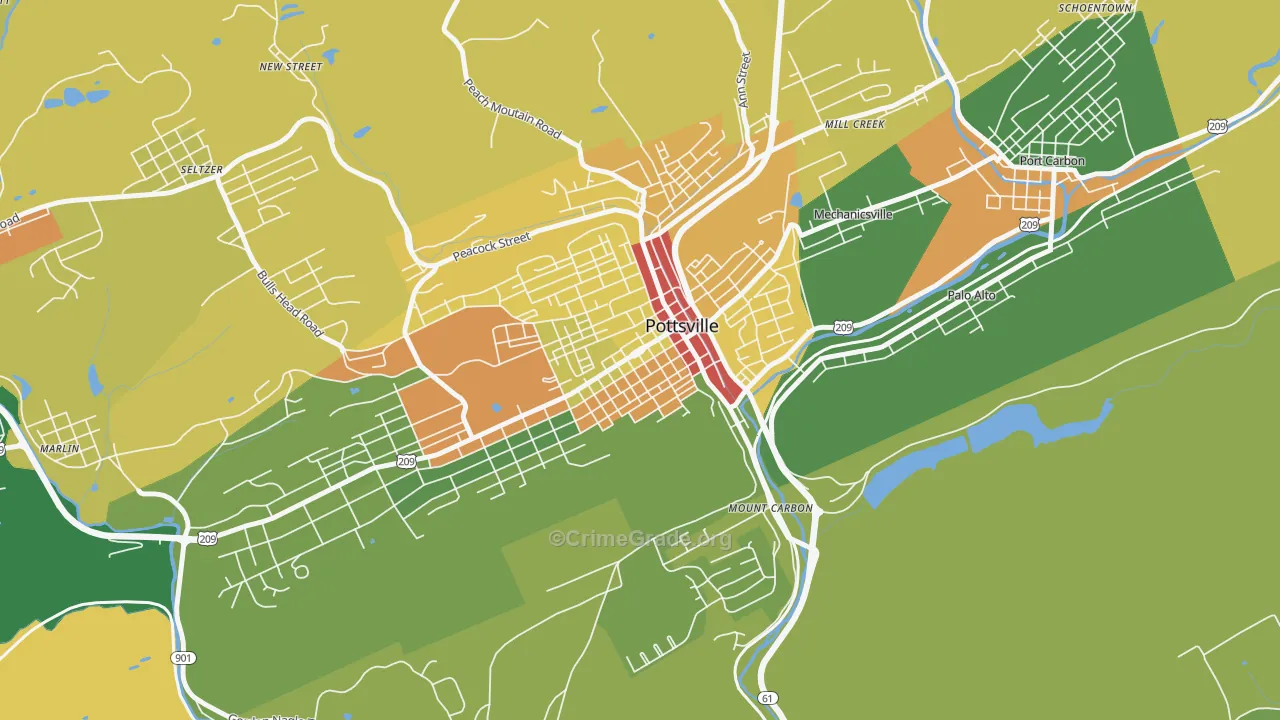 Bunker Hill, Pottsville, PA Map of Robbery Rates