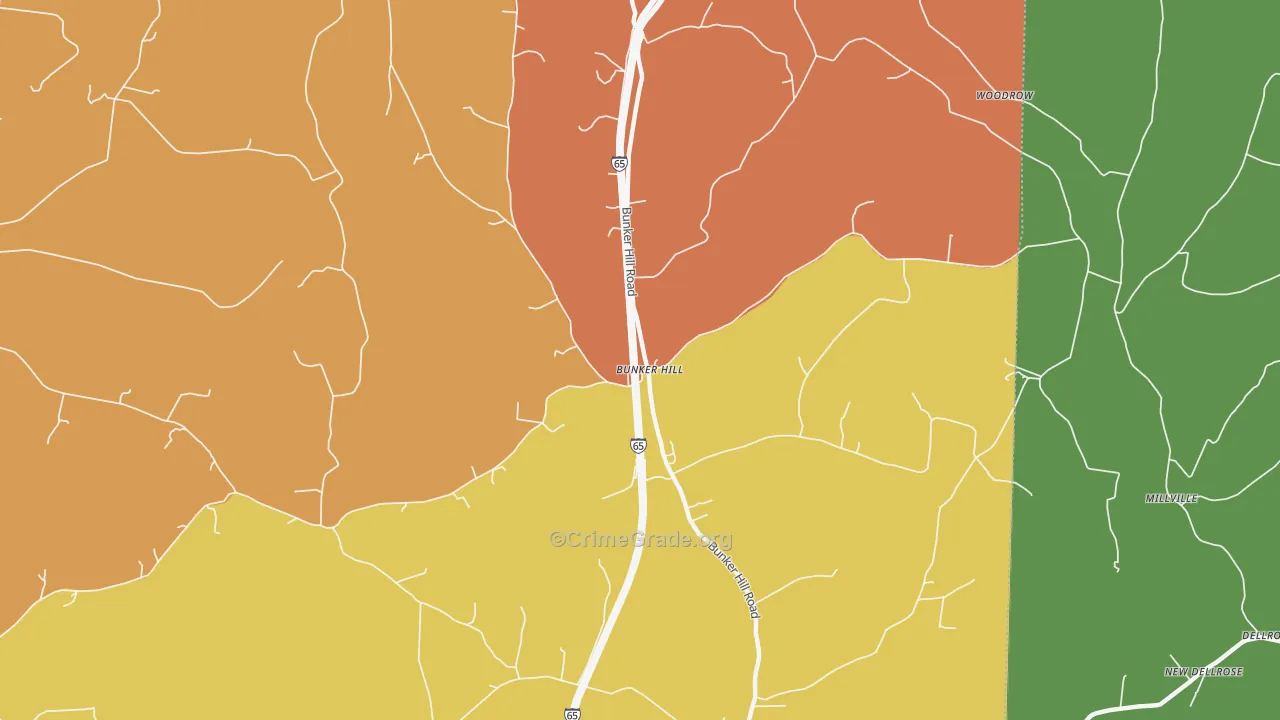 Bunker Hill, TN Map of Robbery Rates