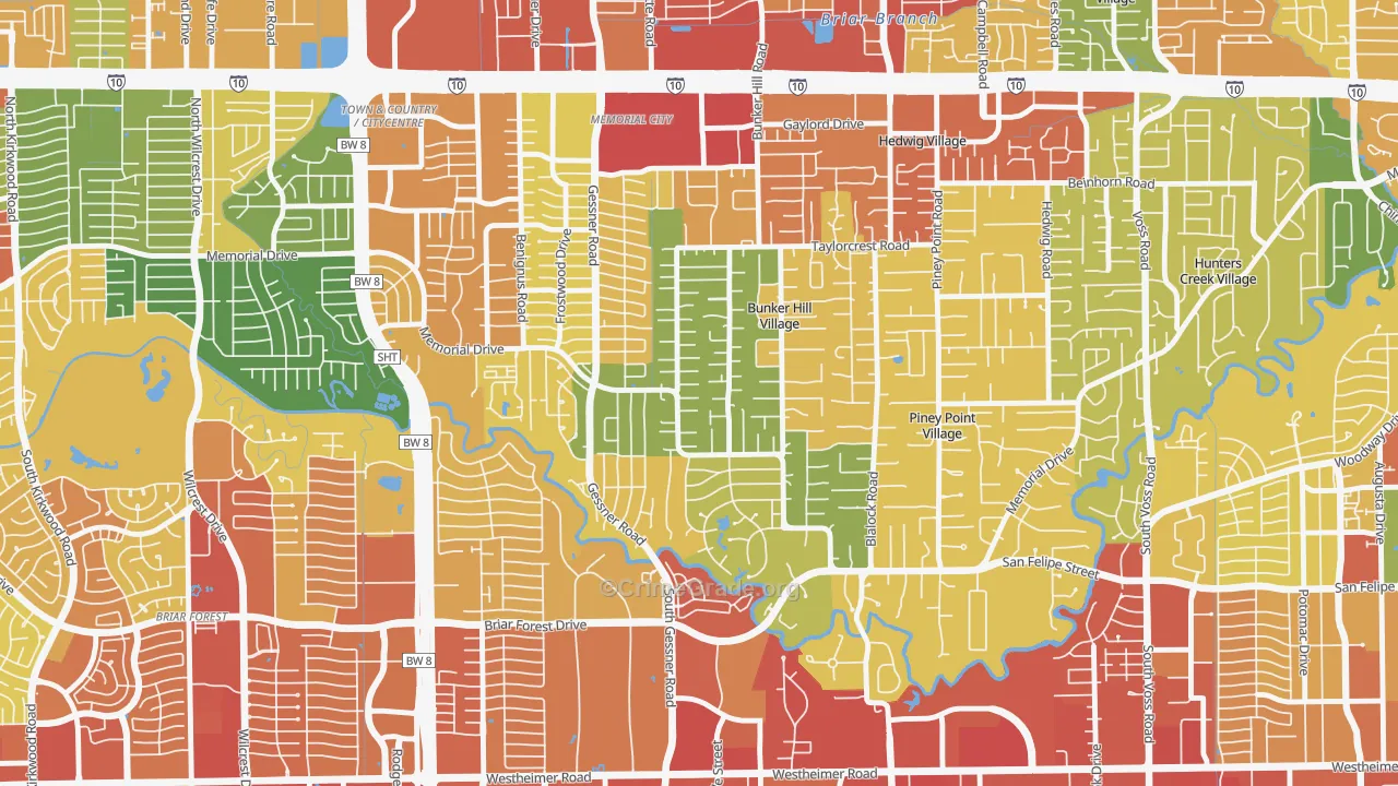 Bunker Hill Village, TX Map of Robbery Rates