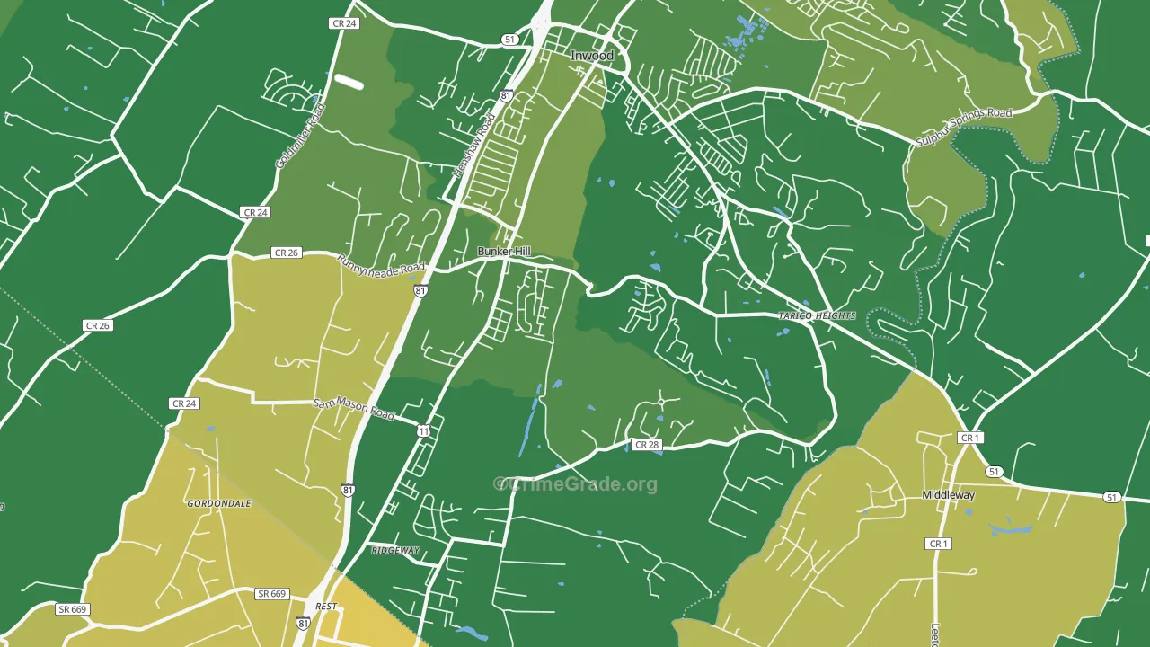 Bunker Hill, WV Map of Robbery Rates