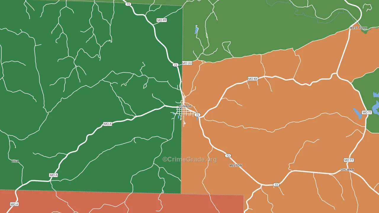 Bunker, MO Map of Robbery Rates