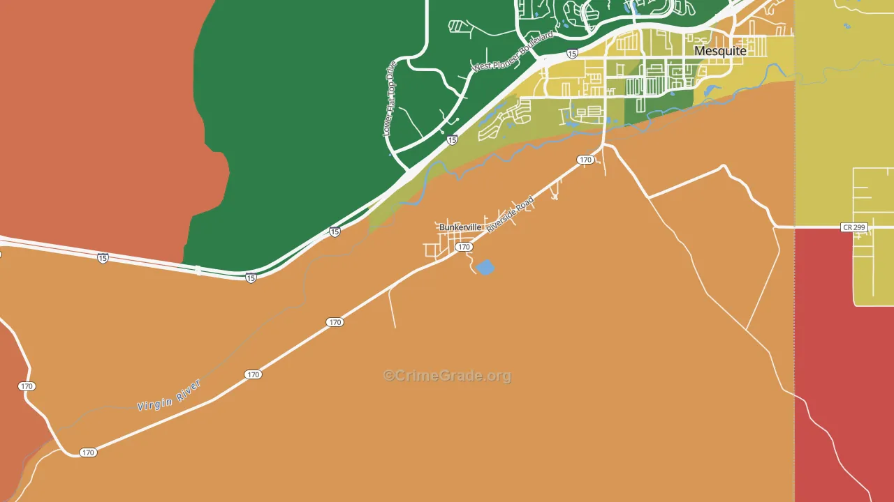 Bunkerville, NV Map of Robbery Rates