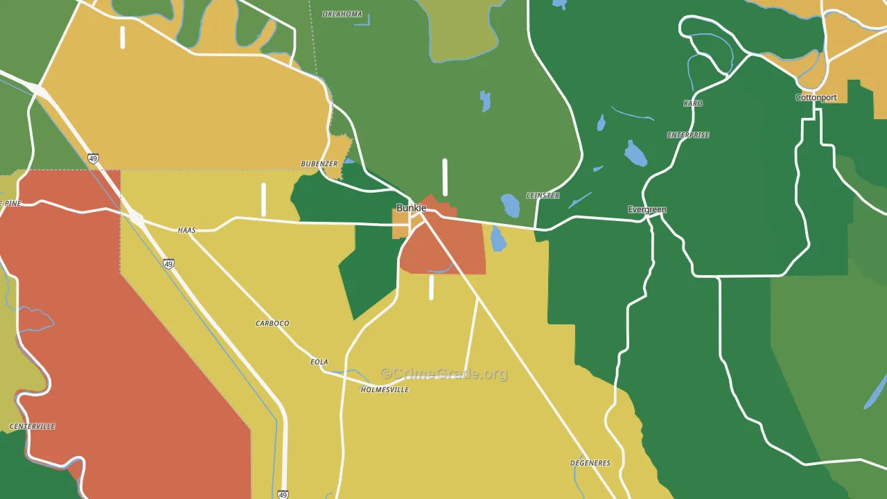 Bunkie, LA Map of Robbery Rates