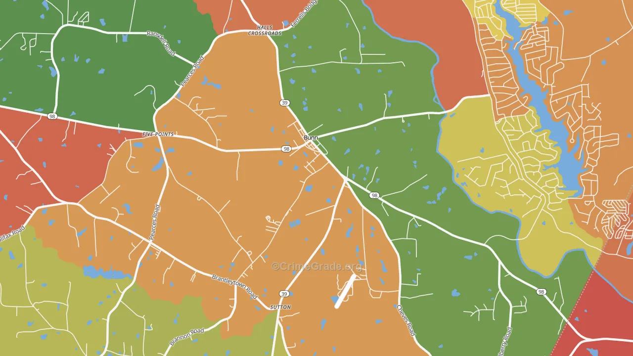 Bunn, NC Map of Robbery Rates