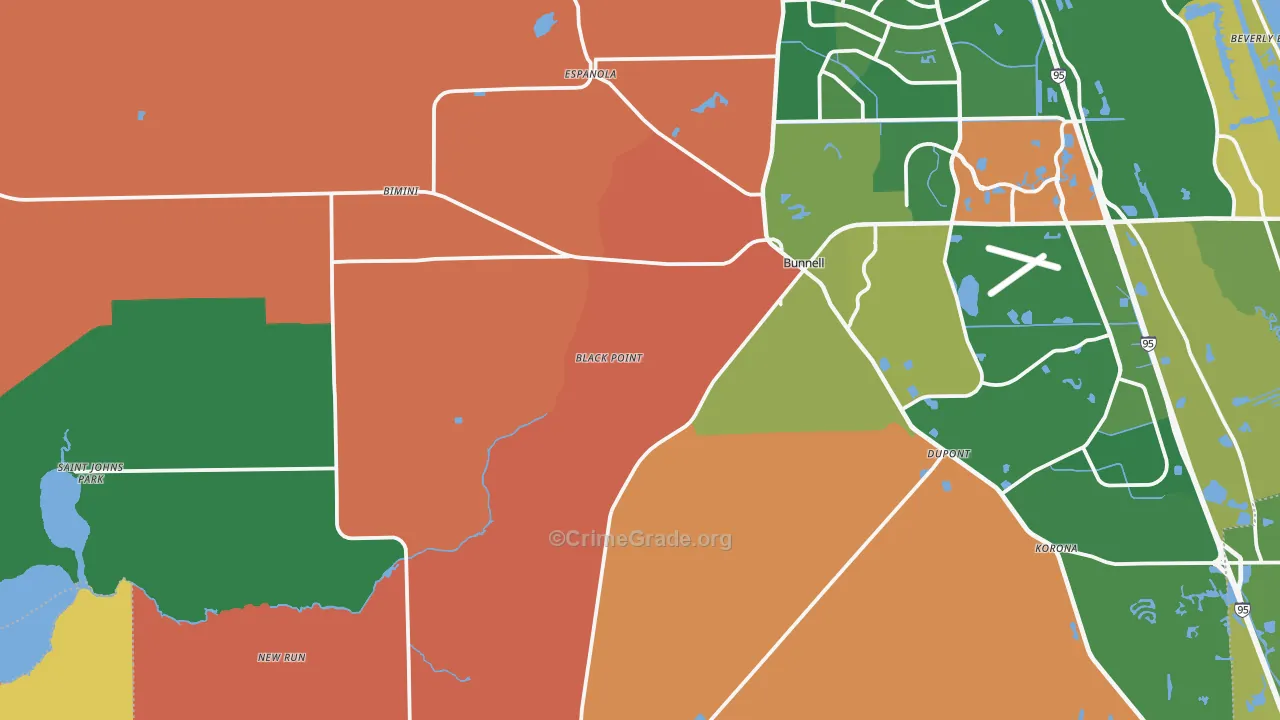 Bunnell, FL Map of Robbery Rates