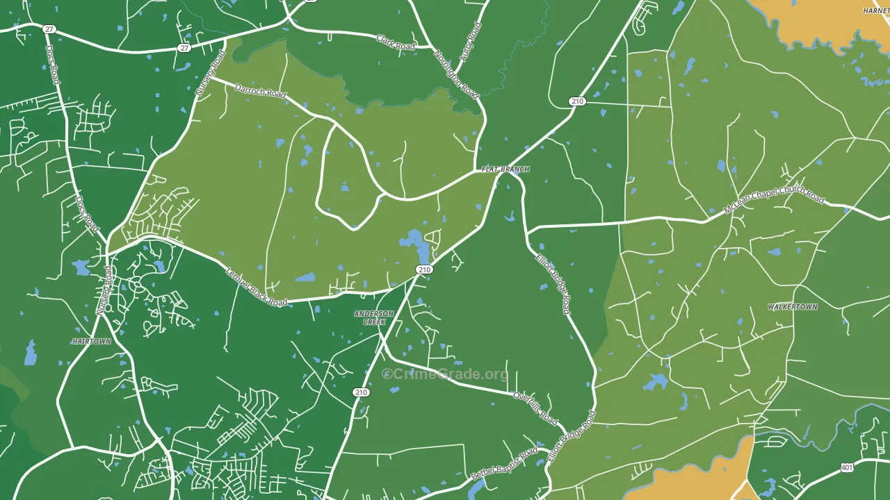 Bunnlevel, NC Map of Robbery Rates