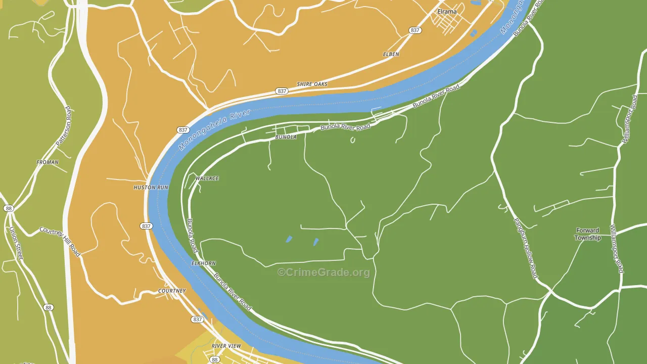 Bunola, PA Map of Robbery Rates