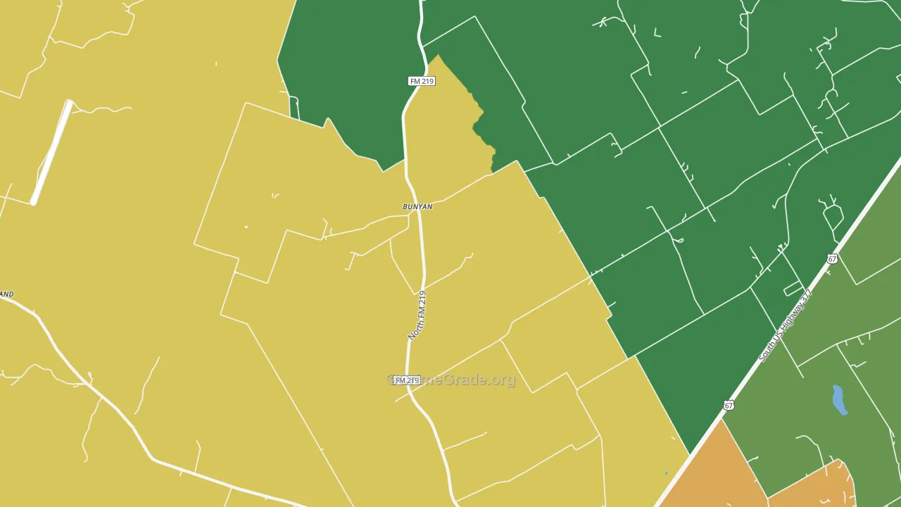 Bunyan, TX Map of Robbery Rates