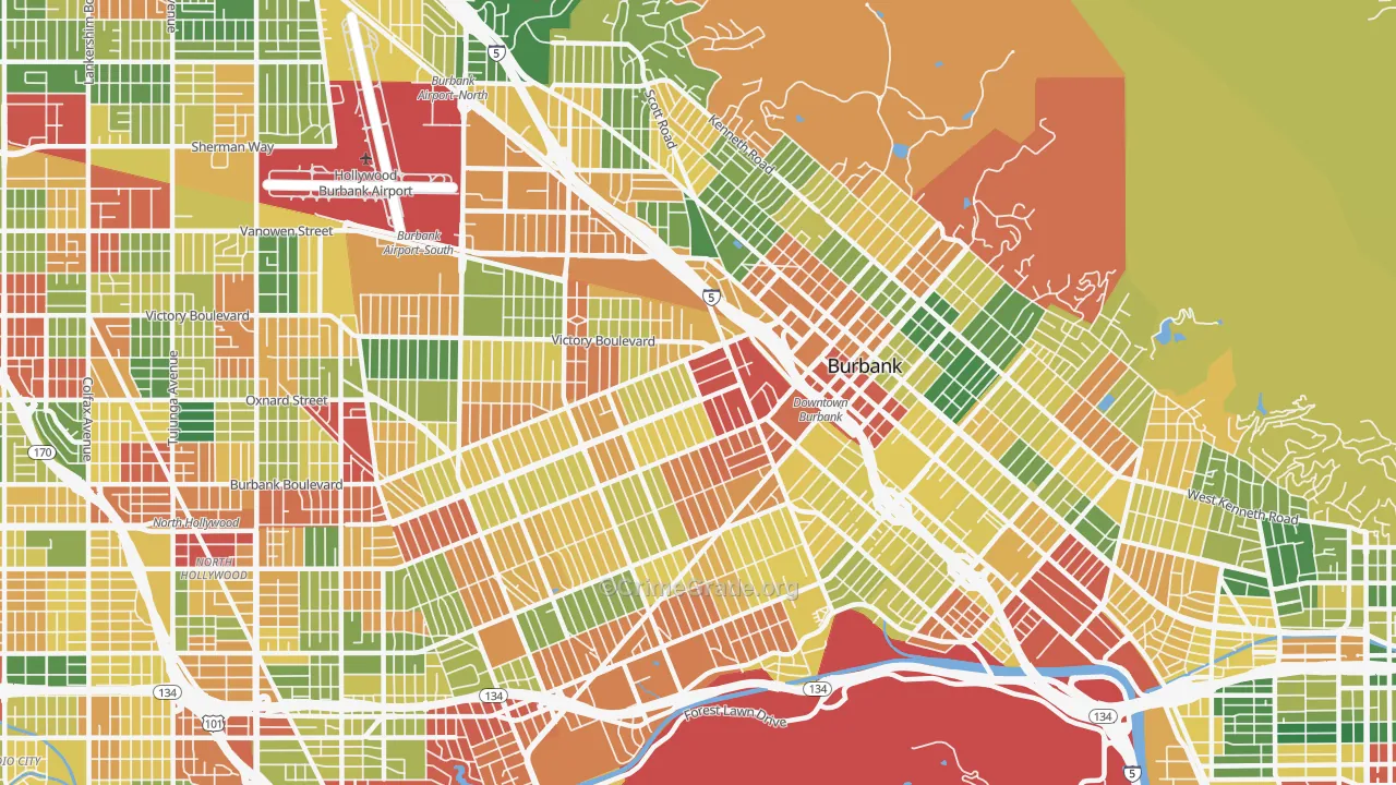 Burbank, CA Map of Robbery Rates