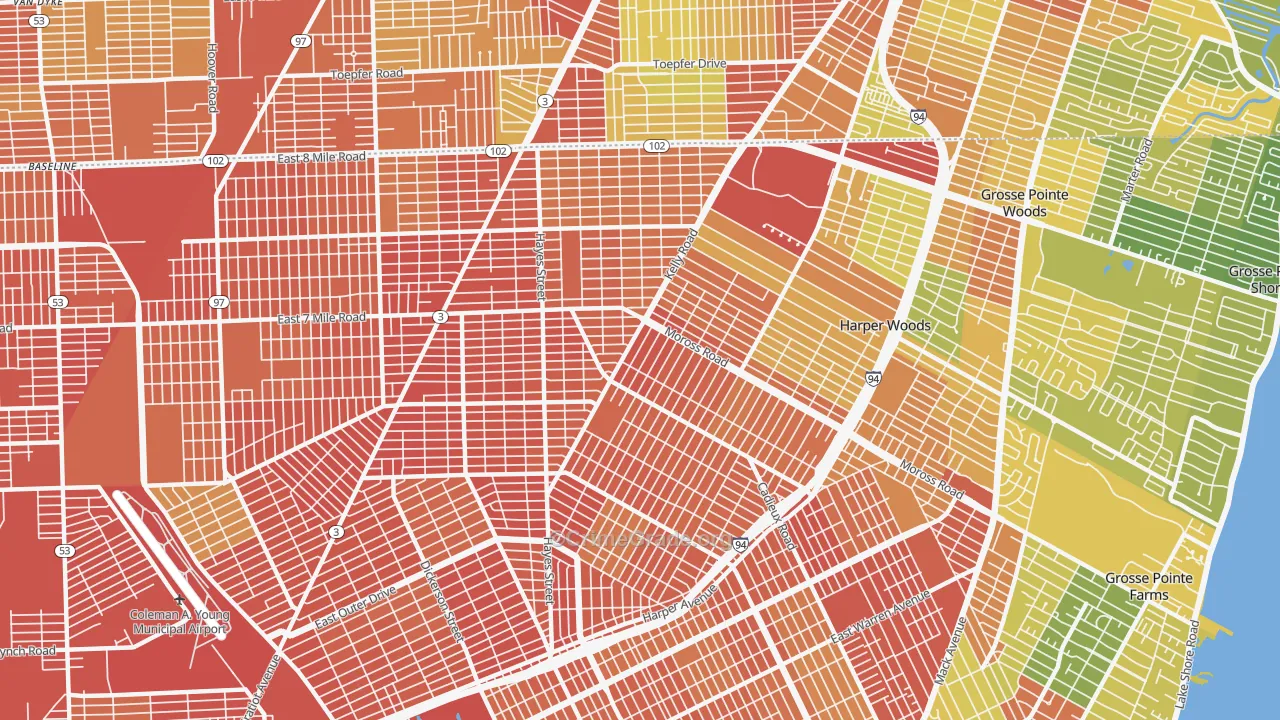Burbank, Detroit, MI Map of Robbery Rates