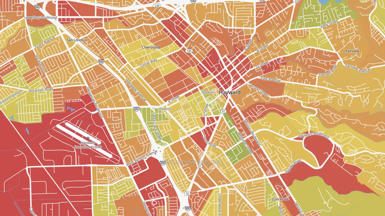 Burbank-Hayward, Hayward, CA Map of Robbery Rates
