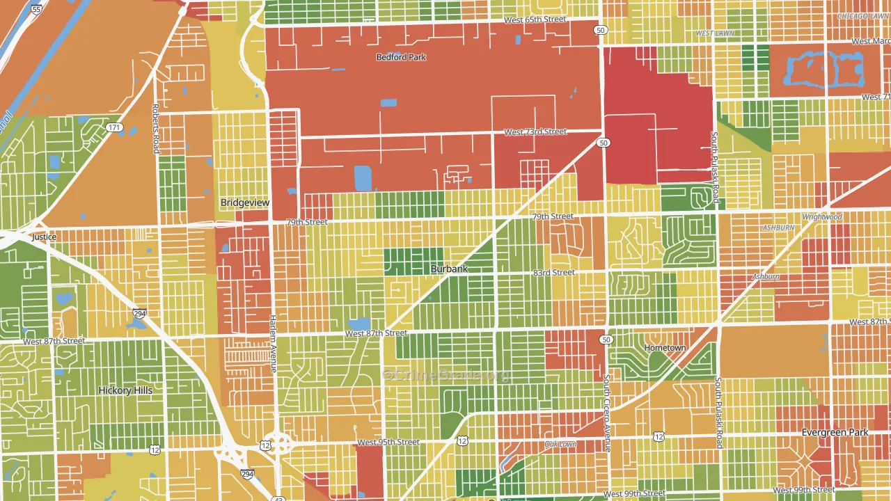 Burbank, IL Map of Robbery Rates