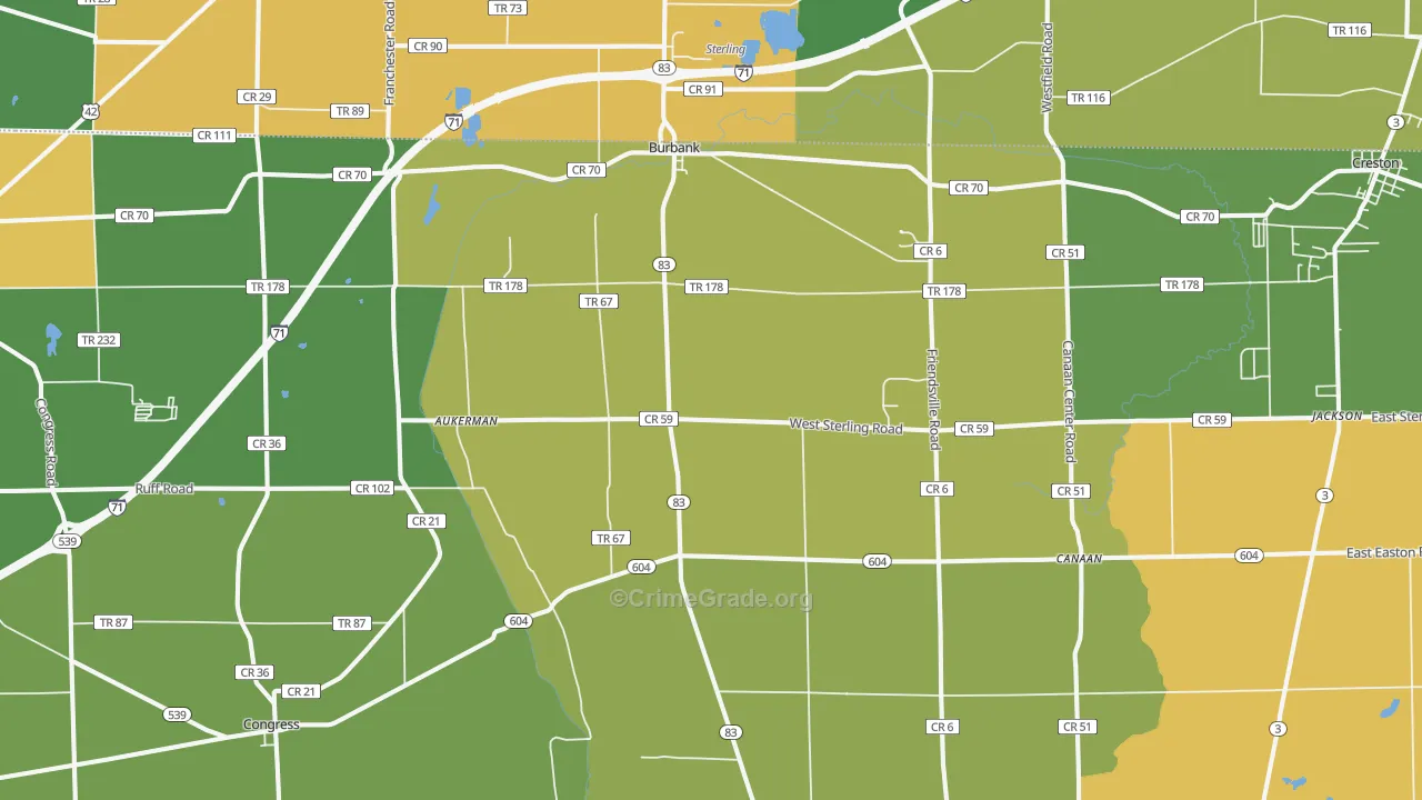 Burbank, OH Map of Robbery Rates