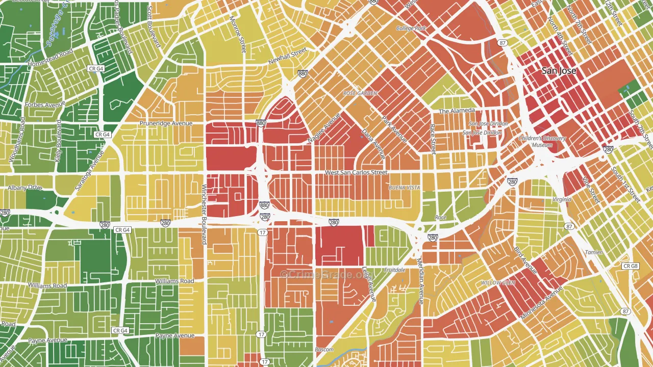 Burbank, San Jose, CA Map of Robbery Rates