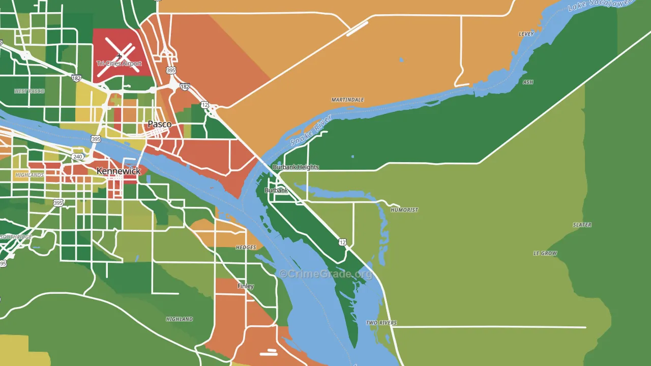 Burbank, WA Map of Robbery Rates