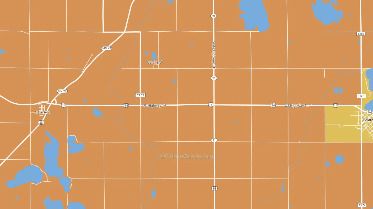Burchard, MN Map of Robbery Rates