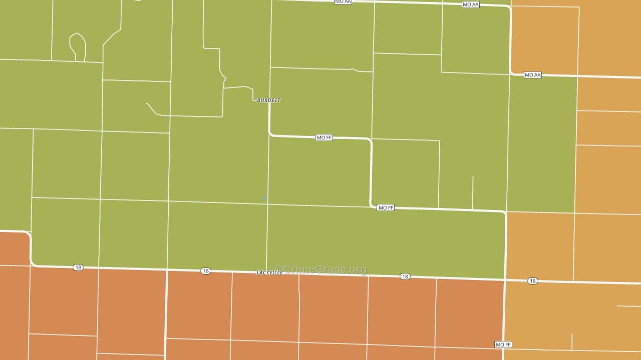 Burdett, MO Map of Robbery Rates