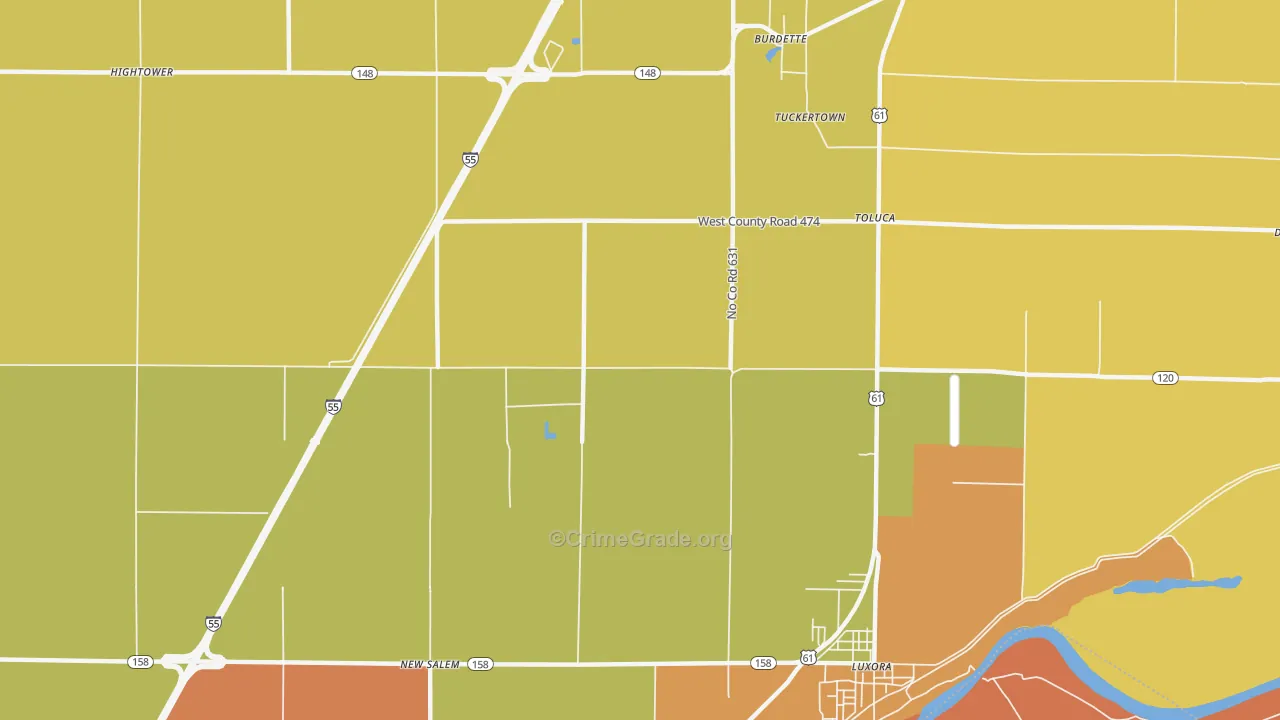 Burdette, AR Map of Robbery Rates