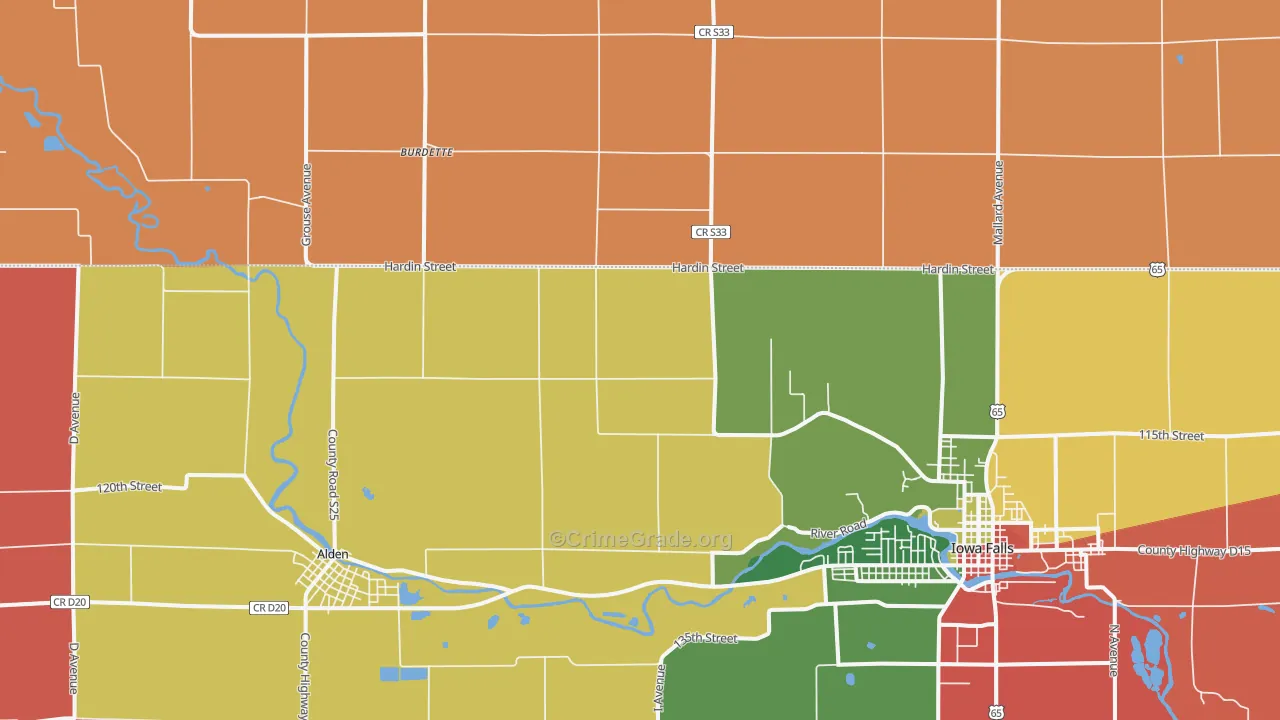 Burdette, IA Map of Robbery Rates