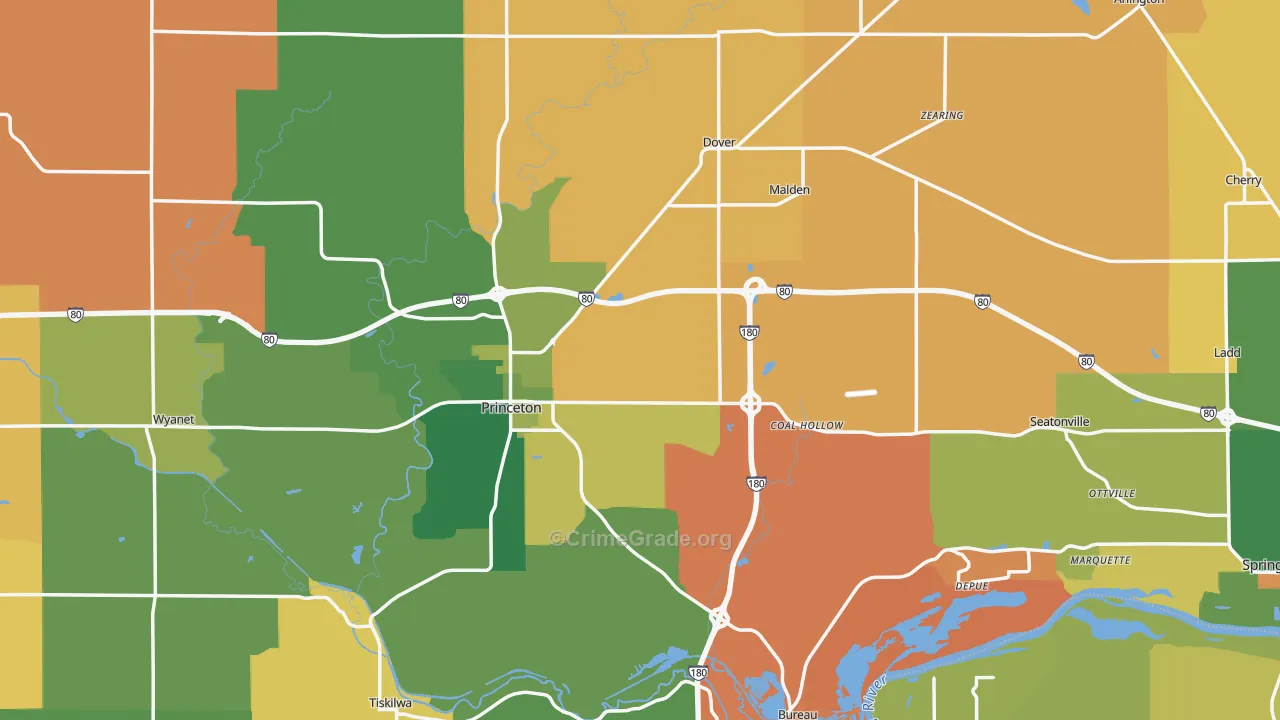 Bureau County, IL Map of Robbery Rates